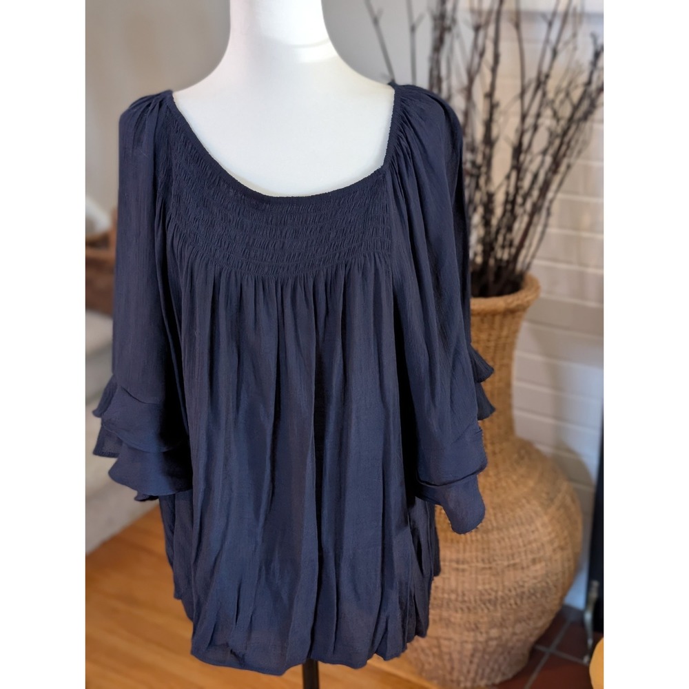 Cato Smocked Off Shoulder Ruffle Tiered Sleeve Peasant Blouse Top Plus 4X